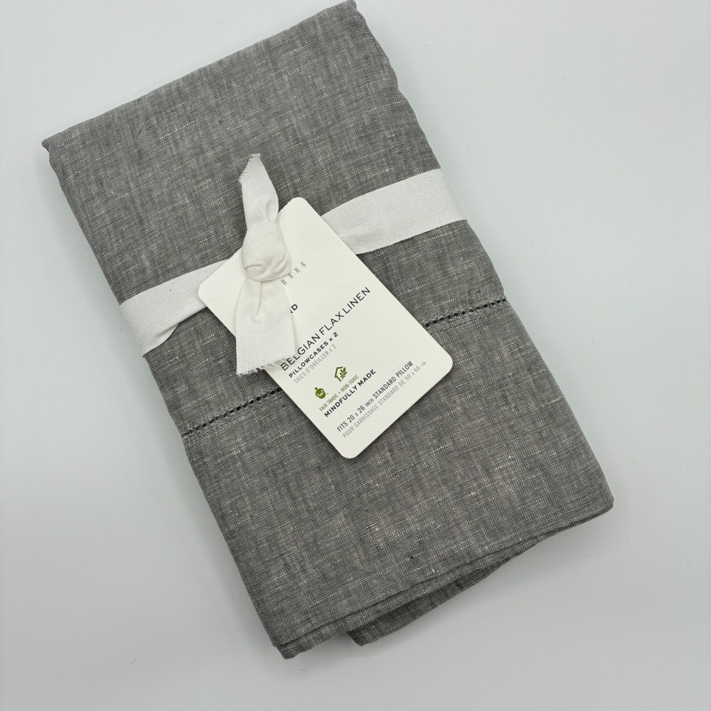 NWT Pottery Barn Belgian Flax Linen Pillowcases Set of 2 Standard Flagstone Gray